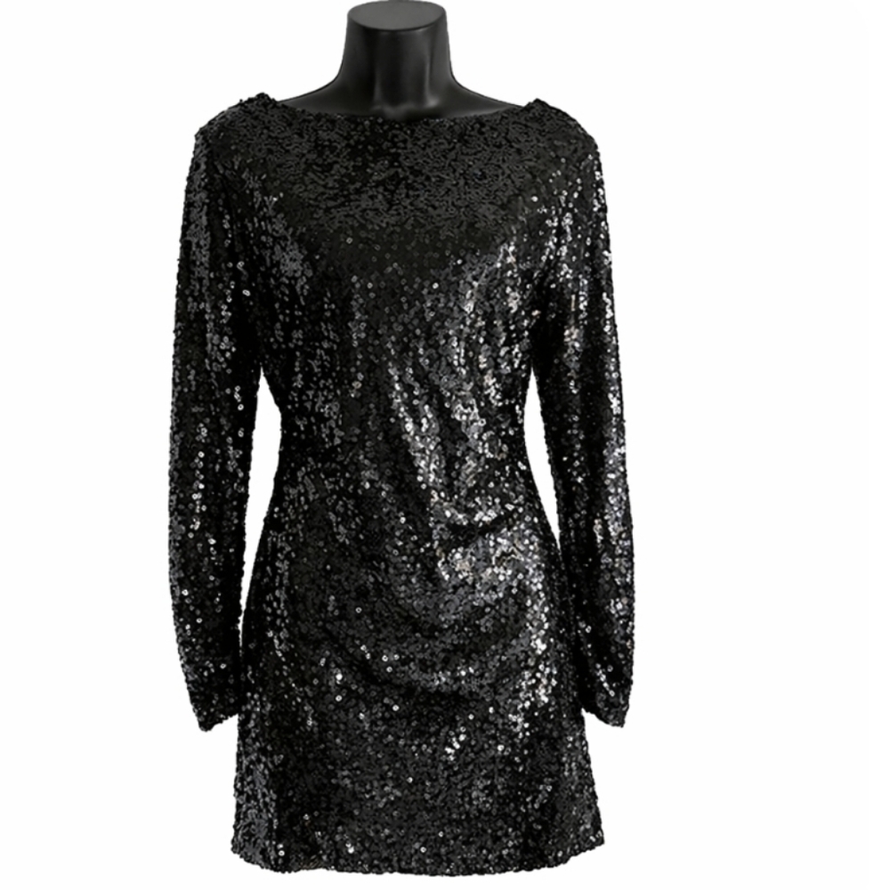 Deluc | Black Sequin Mini  Dress Cocktail Glam NWT - Picture 6 of 11